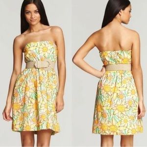 Lilly Pulitzer Blossom Dobby Classic Daffies Print Strapless Dress Daffodils